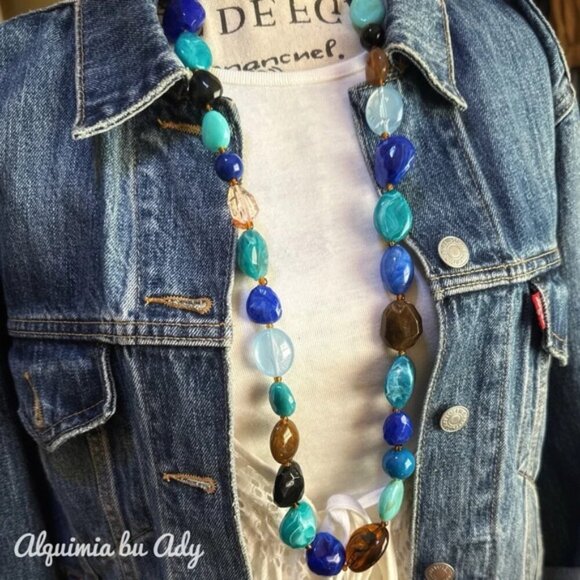 Ultra big beads retro statement colorful necklace - Picture 2 of 2